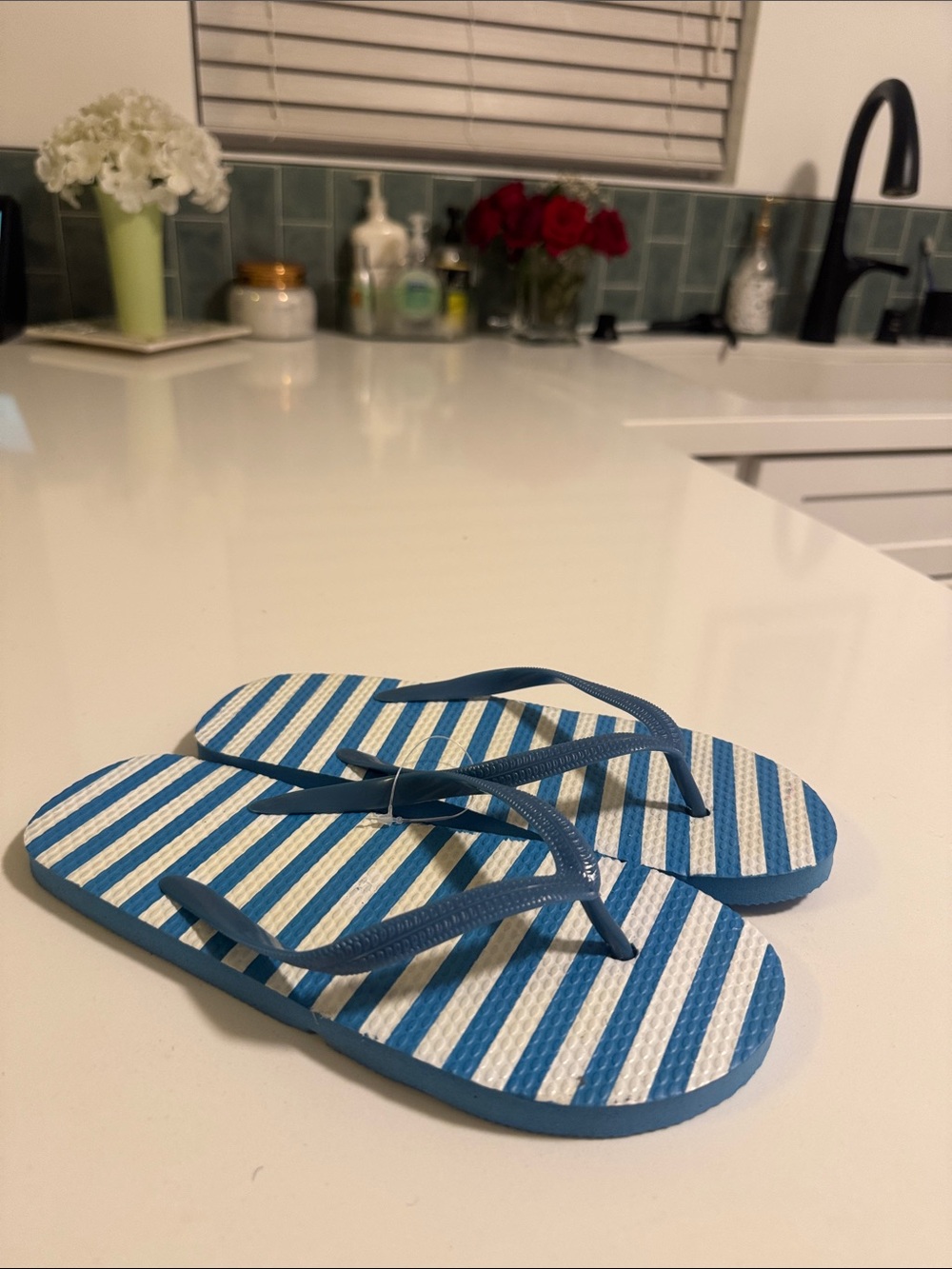 Blue & White Striped Flip Flop Sandals